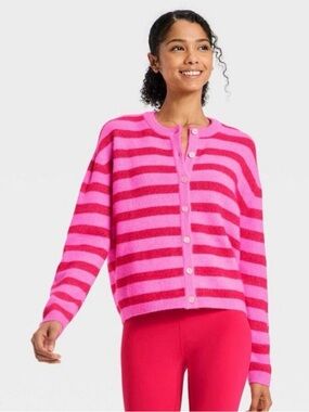 JoyLab - Women's Button-Up Cardigan Sweater - JoyLab Neon P Pink/Red Size Small